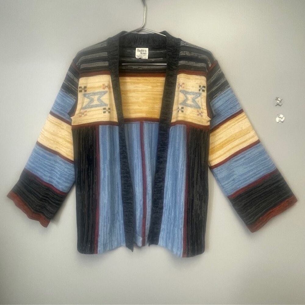 Vintage Daddy's Money Aztec Open Front Cardigan Multicolor Boho Sweater - Size L